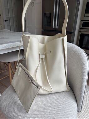3.1 Phillip Lim Off-White Leather Large Soleil Drawstring Bucket Bag ivory